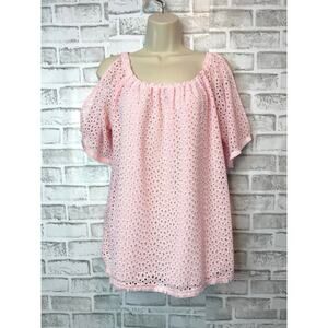 Lilly Pulitzer Pink Eyelet Off Shoulder Blouse Size S Boho Cottagecore Top